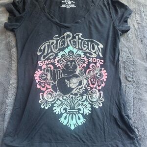 True Religion Black Tee with Colorful Graphic